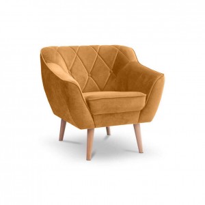 Velours Sessel mit gesteppter Rückenlehne – CARO 1 Gelb Honiggelb 1/9