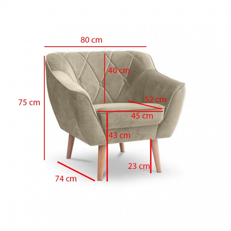 Velours Sessel mit gesteppter Rückenlehne – CARO 1 Gelb Honiggelb 3/9