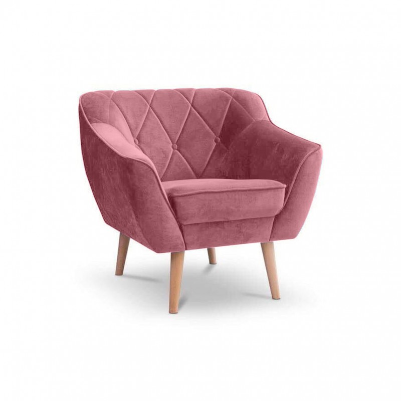 Velours Sessel mit gesteppter Rückenlehne – CARO 1 Indisches Rosa