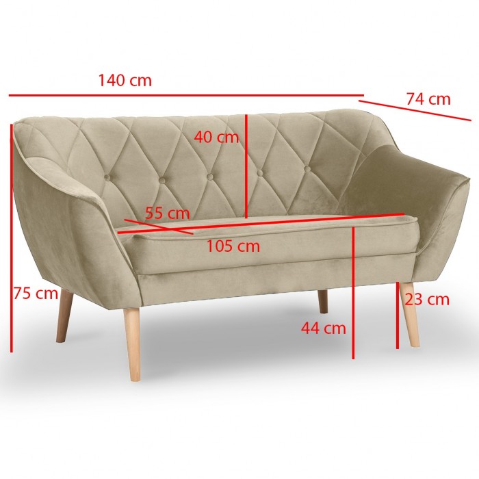 Sofa mit gesteppter Rückenlehne 2-Sitzer-Sofa - CARO 2 Grau