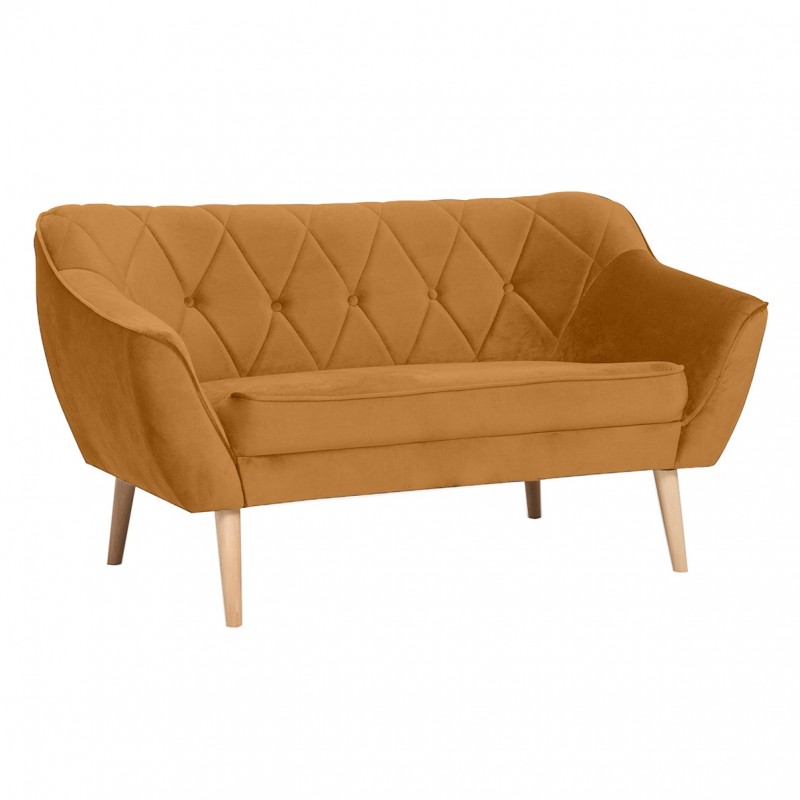 Sofa mit gesteppter Rückenlehne 2-Sitzer-Sofa - CARO 2 Gelb Honiggelb