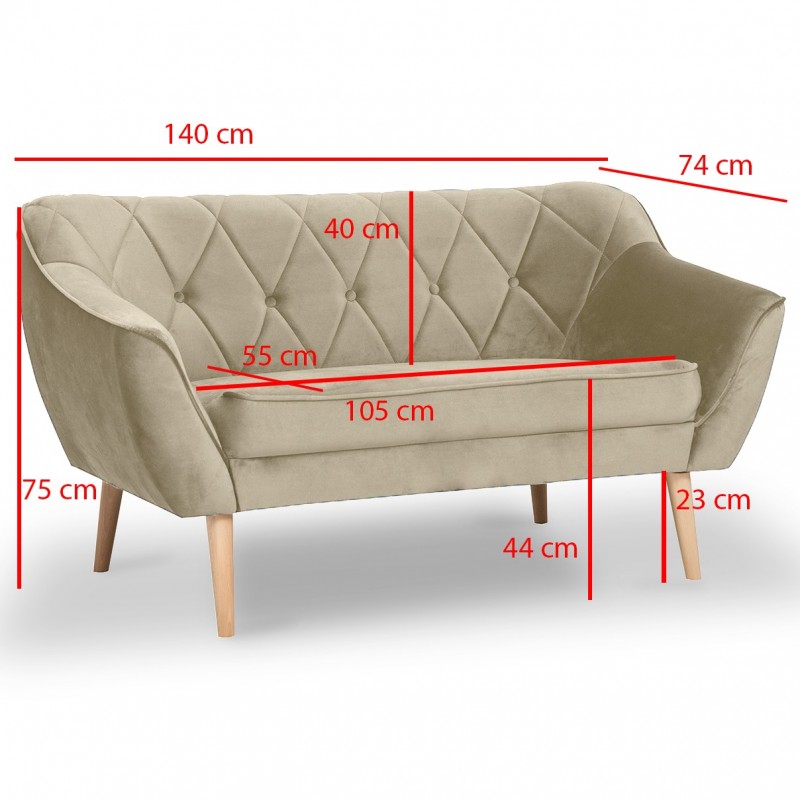 Sofa mit gesteppter Rückenlehne 2-Sitzer-Sofa - CARO 2 Grün Smaragdgrün 5/9