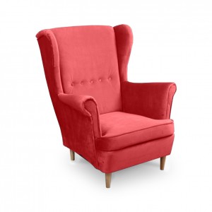 Ohrensessel Polstersessel Relaxsessel mit Holzbeinen – TOTORO Rot 1/9