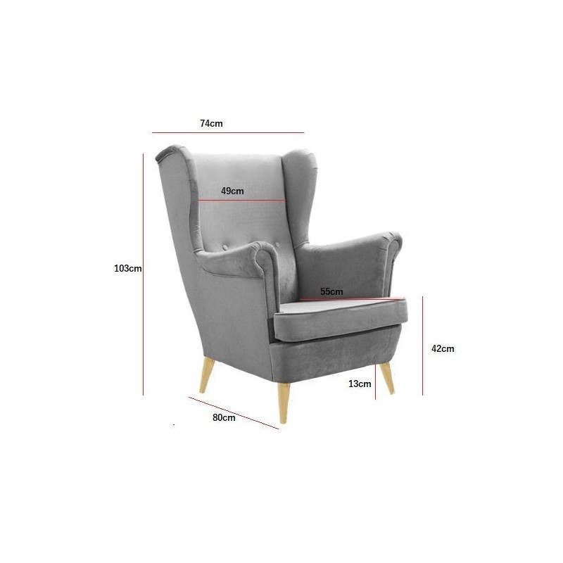Ohrensessel Sessel Samt Velour Stoffe - LORD Grau 2/9