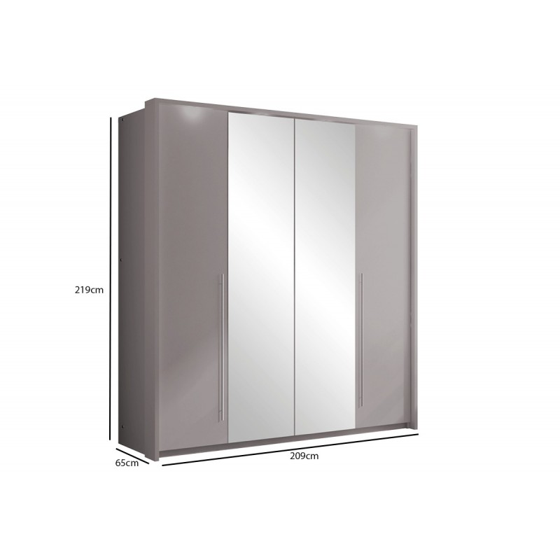 Kleiderschrank mit LED-Beleuchtung und Spiegel, Metallgriffe, zwei Kleiderstange, 10 Regale für das Schlafzimmer – BAMER Lava 3/9