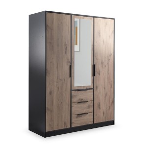 Kleiderschrank mit Spiegel – TILA 150 cm Schwarz + Viking Eiche 1/9