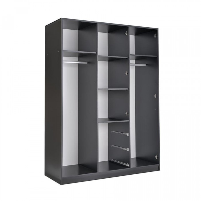 Kleiderschrank mit Spiegel – TILA 150 cm Schwarz + Viking Eiche