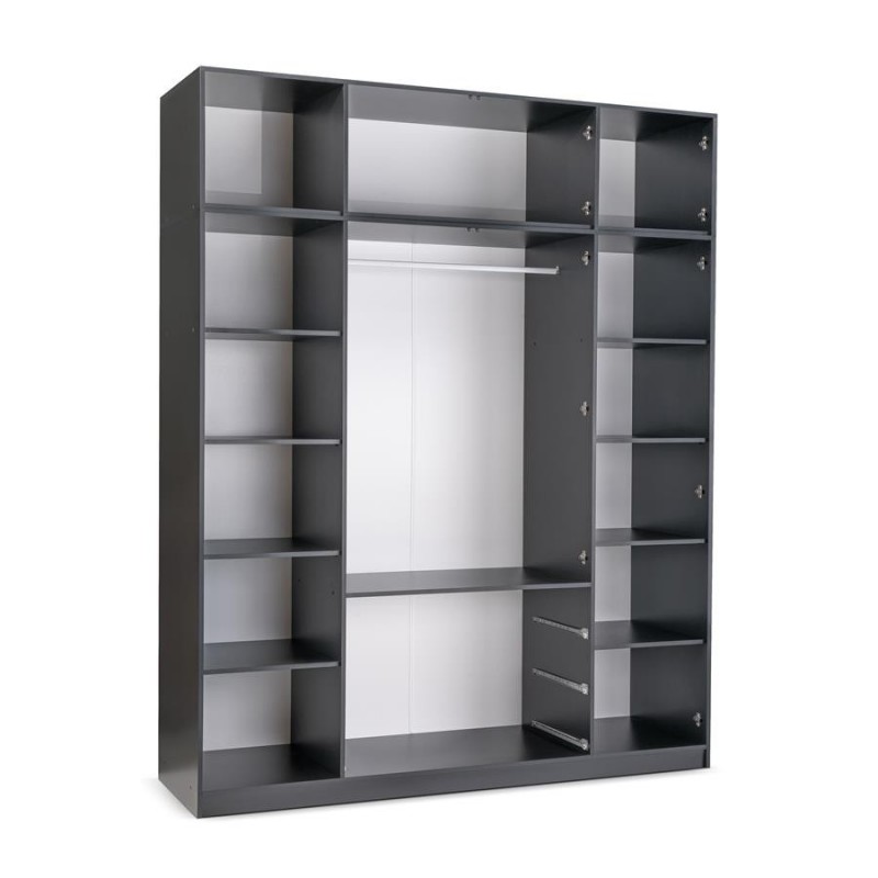 Kleiderschrank mit Doppelspiegel – TILA 200 Schwarz + Eiche 3/9