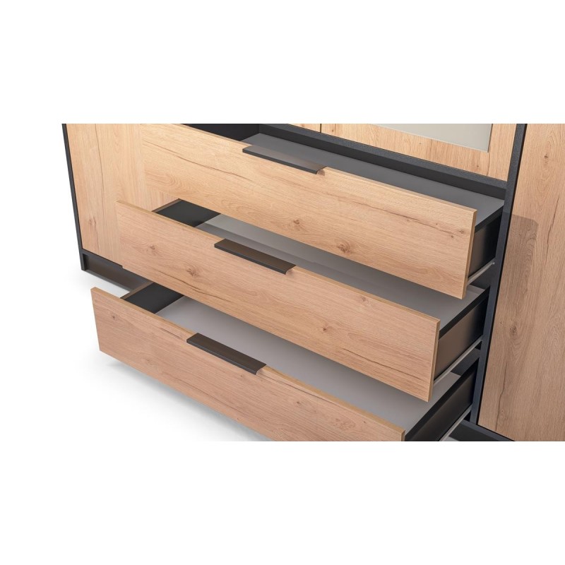 Kleiderschrank mit Doppelspiegel – TILA 200 Schwarz + Eiche 4/9