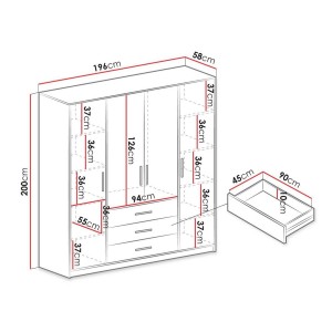 Kleiderschrank mit Doppelspiegel – TILA 200 Schwarz + Eiche 6/9