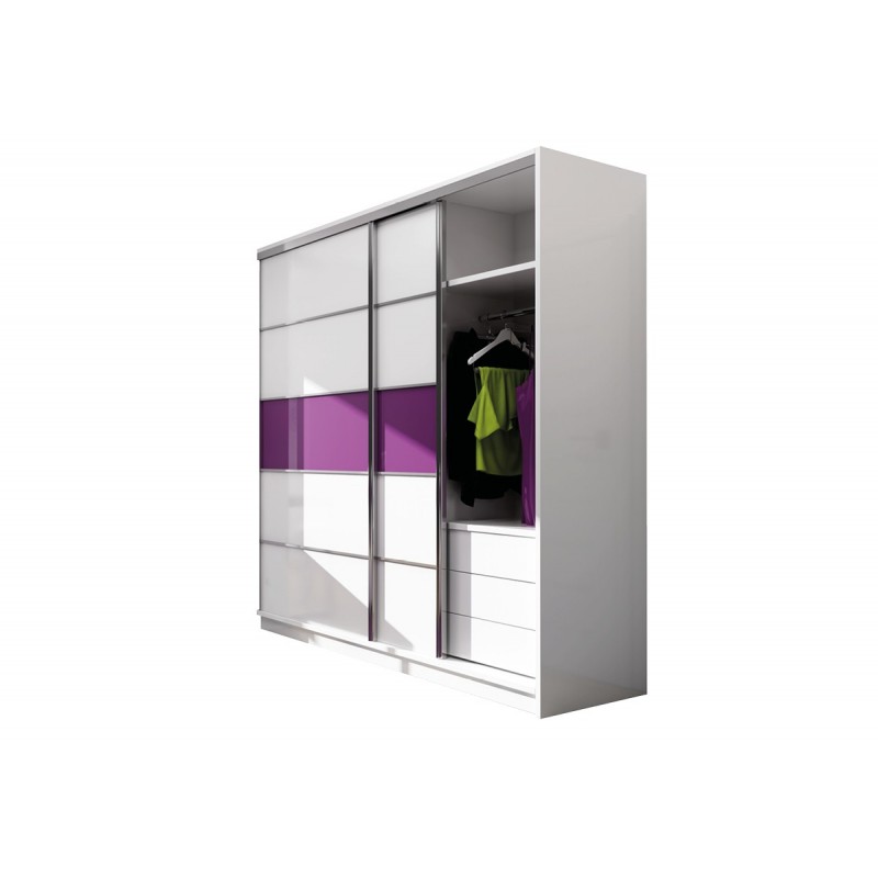 Kleiderschrank Schiebetüren mit Glas – HABIBI Weiß + Violet Glas 1/9