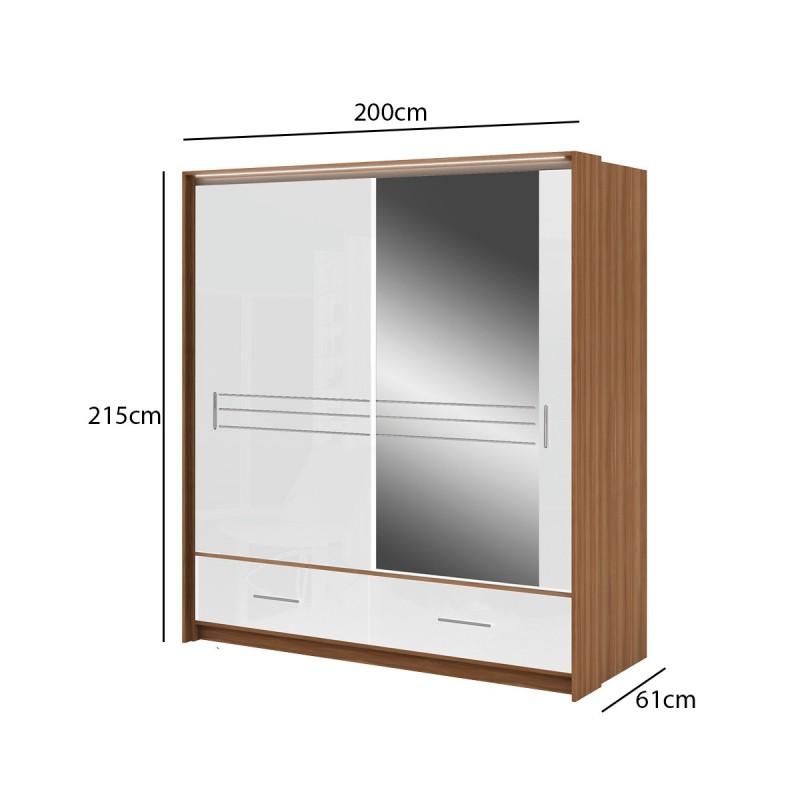 Kleiderschrank Schwebetürenschrank mit Spiegel - TILBURG Pflaume + Weiß Glanz 4/9