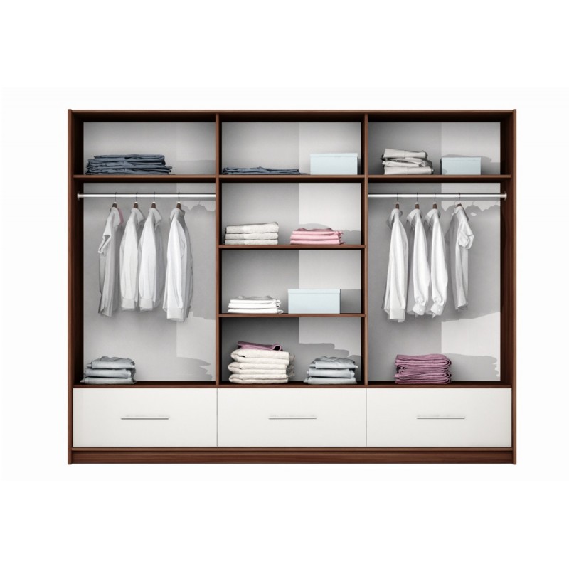 Kleiderschrank Schwebetürenschrank mit Spiegel - TILBURG 250 Pflaume + Weiß Glanz 3/9