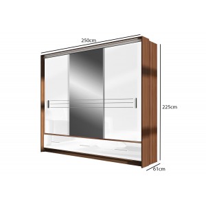 Kleiderschrank Schwebetürenschrank mit Spiegel - TILBURG 250 Pflaume + Weiß Glanz 4/9