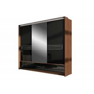 Kleiderschrank Schwebetürenschrank mit Spiegel - TILBURG 250 Pflaume + Schwarz Glanz 1/9
