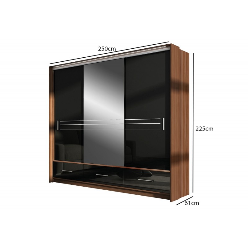 Kleiderschrank Schwebetürenschrank mit Spiegel - TILBURG 250 Pflaume + Schwarz Glanz 3/9
