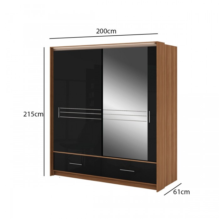 Kleiderschrank Schwebetürenschrank mit Spiegel - TILBURG 203 Pflaume + Schwarz Glanz