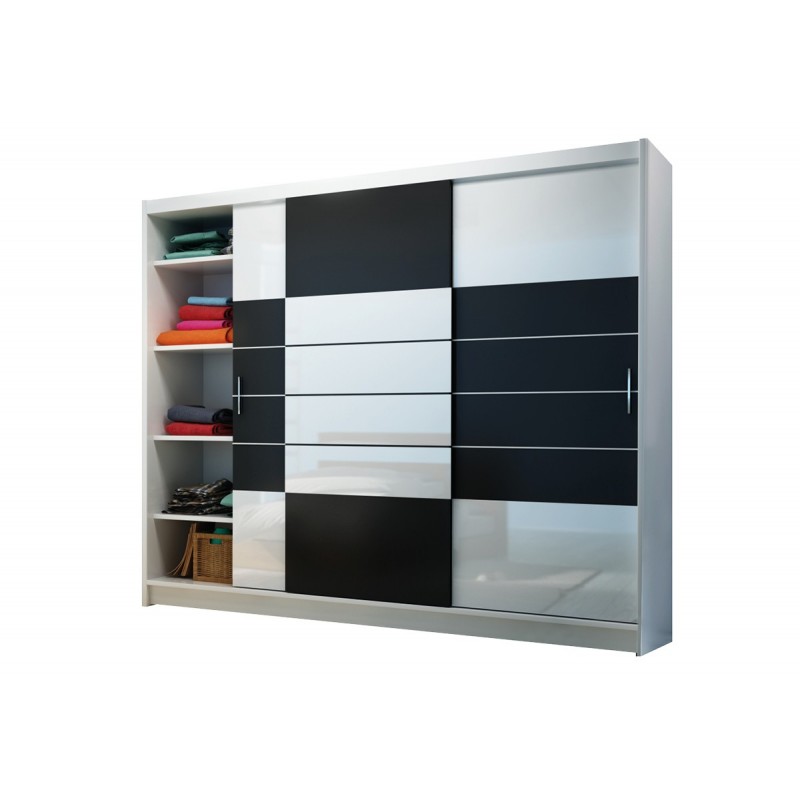 Glasfronten Kleiderschrank mit Schiebetüren – FLAMINGO 250 Weiß + Schwarz + Weißes Glas 1/9