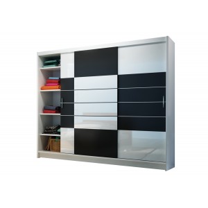 Glasfronten Kleiderschrank mit Schiebetüren – FLAMINGO 250 Weiß + Schwarz + Weißes Glas 1/9