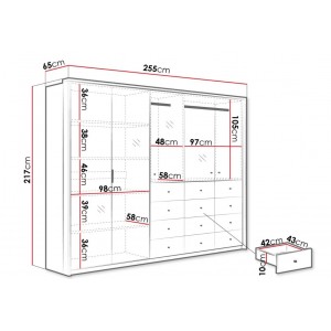 Kleiderschrank Großer mit Spiegel und 12 Schubladen und 5 Regalen mit 2 Kleiderstange für Schlafzimmer- VIA 255 Schwarz Glanz 3/9