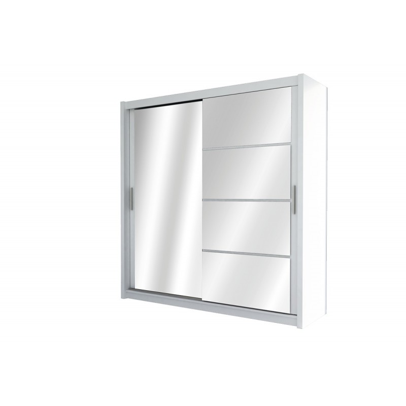 Kleiderschrank Schwebetürenschrank mit Spiegel 2-türig - DONA 203 Weiß + Weiß Glas