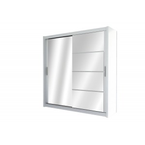 Kleiderschrank Schwebetürenschrank mit Spiegel 2-türig - DONA 203 Weiß + Weiß Glas 1/9