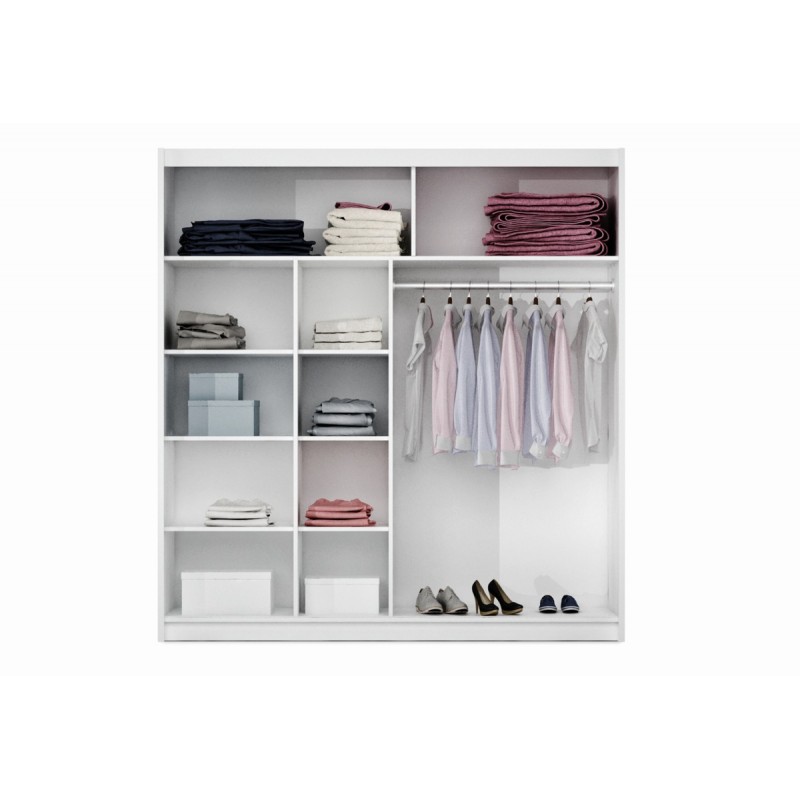 Kleiderschrank Schwebetürenschrank mit Spiegel 2-türig - DONA 203 Weiß + Weiß Glas 2/9