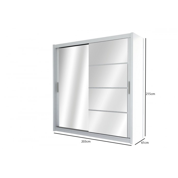 Kleiderschrank Schwebetürenschrank mit Spiegel 2-türig - DONA 203 Weiß + Weiß Glas