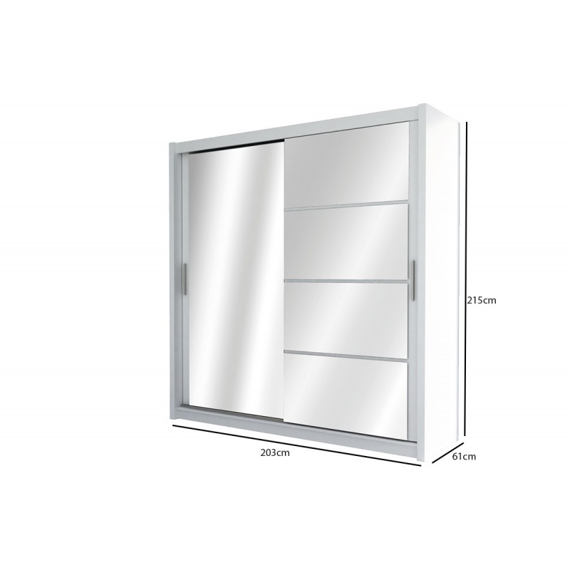 Kleiderschrank Schwebetürenschrank mit Spiegel 2-türig - DONA 203 Weiß + Weiß Glas 3/9