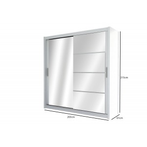 Kleiderschrank Schwebetürenschrank mit Spiegel 2-türig - DONA 203 Weiß + Weiß Glas 3/9
