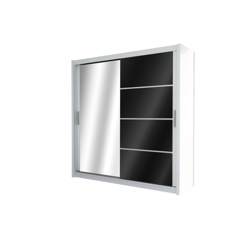 Kleiderschrank Schwebetürenschrank mit Spiegel - DONA 203 Weiß + Schwarz Glas