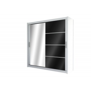 Kleiderschrank Schwebetürenschrank mit Spiegel - DONA 203 Weiß + Schwarz Glas 1/9