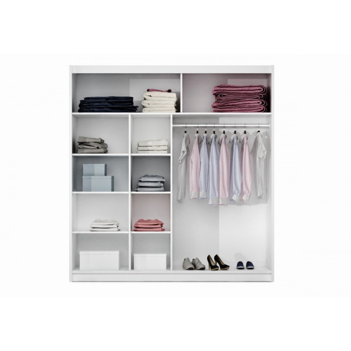 Kleiderschrank Schwebetürenschrank mit Spiegel - DONA 203 Weiß + Schwarz Glas