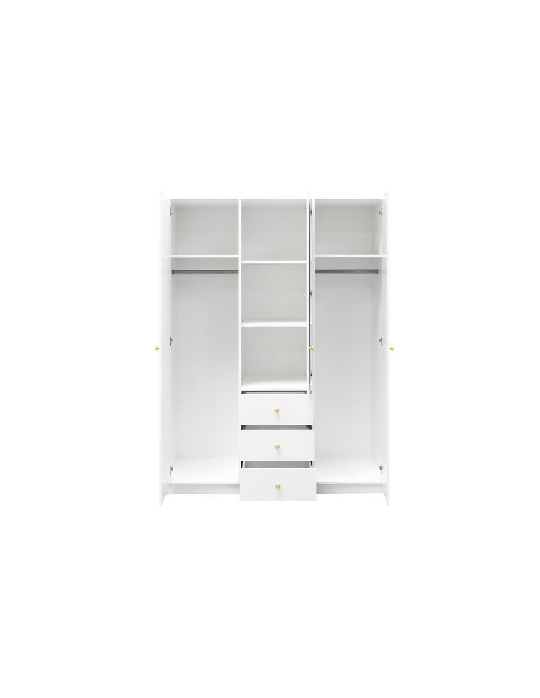 kleiderschrank 3-türig mit spiegel goldgriffe – rainbow ii 150 cm weiß