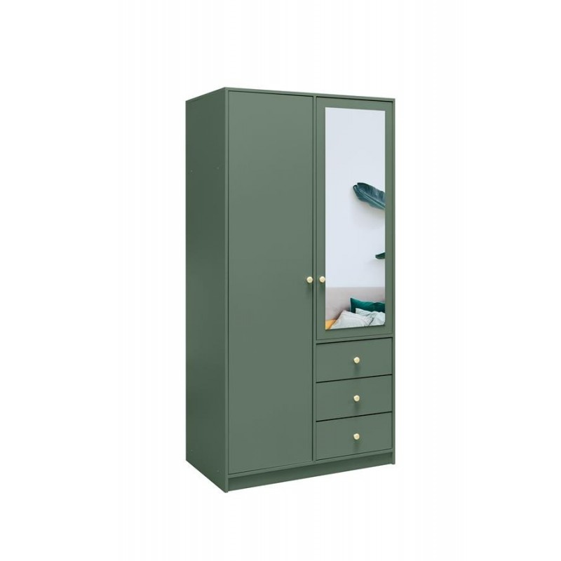Kleiderschrank 2-türig mit Spiegel Goldgriffe – Rainbow II 100 cm Grün