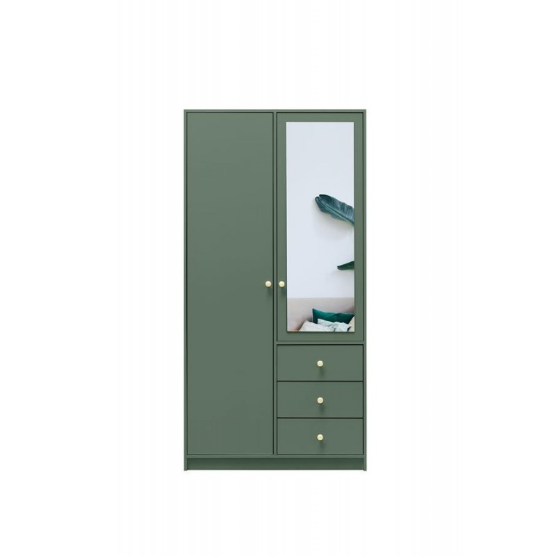 Kleiderschrank 2-türig mit Spiegel Goldgriffe – Rainbow II 100 cm Grün 2/9