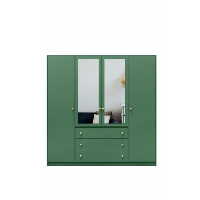 Kleiderschrank 4-türig mit Doppelspiegel Goldgriffe – Rainbow II 196 cm Grün 2/9
