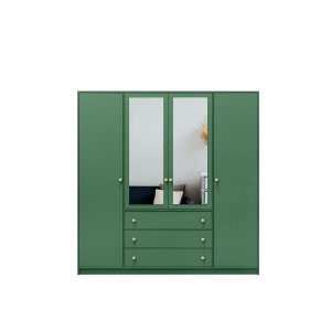 Kleiderschrank 4-türig mit Doppelspiegel Goldgriffe – Rainbow II 196 cm Grün 2/9