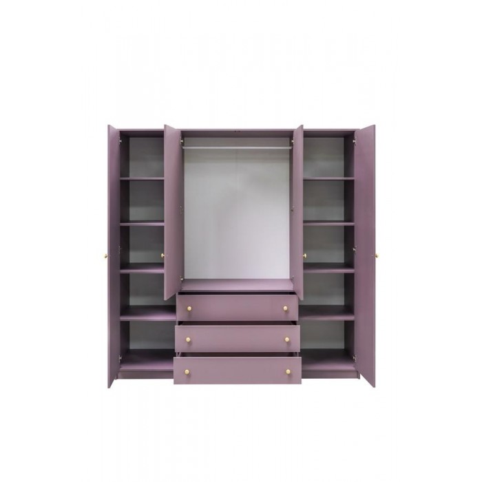 Kleiderschrank 4-türig mit Doppelspiegel Goldgriffe – Rainbow II 196 cm Grün