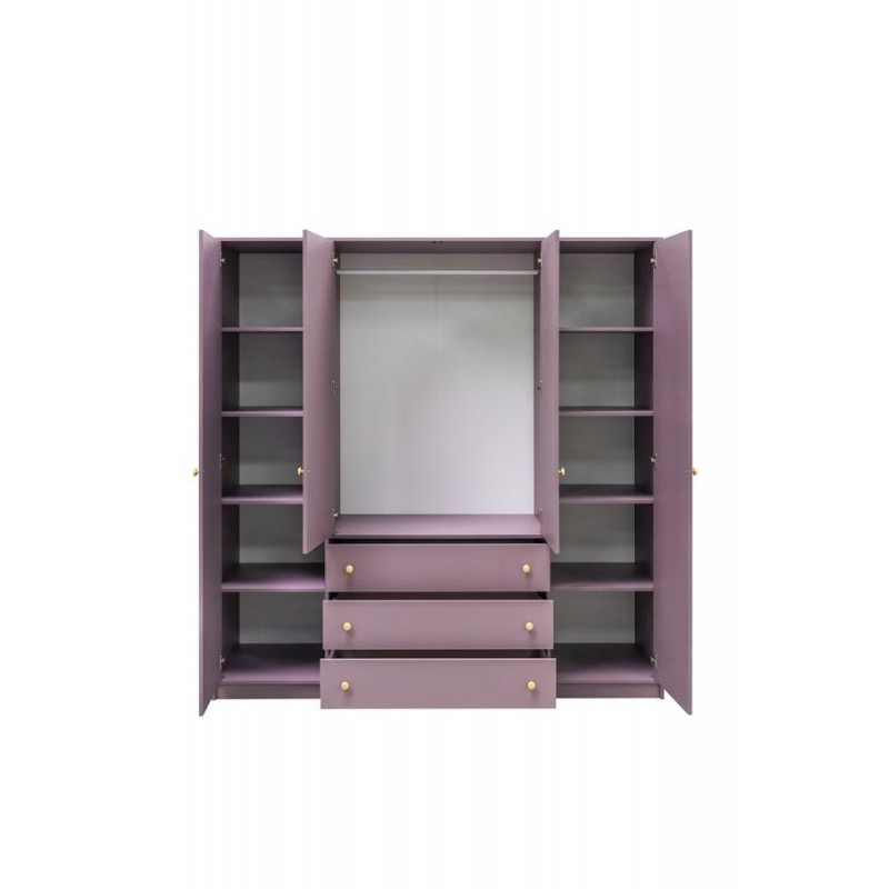 Kleiderschrank 4-türig mit Doppelspiegel Goldgriffe – Rainbow II 196 cm Grün 3/9