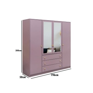 Kleiderschrank 4-türig mit Doppelspiegel Goldgriffe – Rainbow II 196 cm Grün 4/9