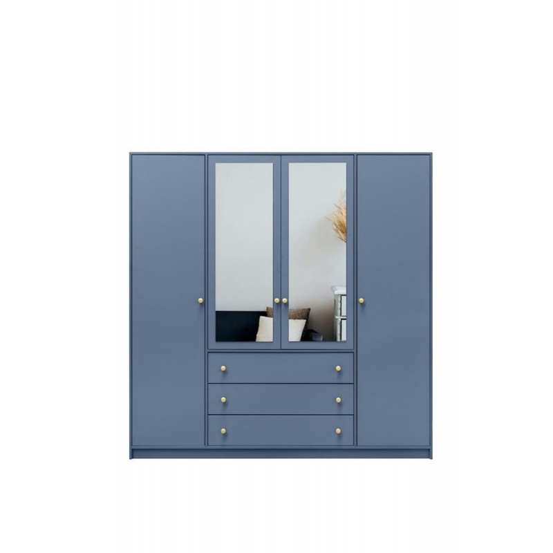 Kleiderschrank 4-türig mit Doppelspiegel Goldgriffe – Rainbow II 196 cm Hellblau 2/9