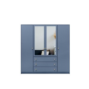 Kleiderschrank 4-türig mit Doppelspiegel Goldgriffe – Rainbow II 196 cm Hellblau 2/9