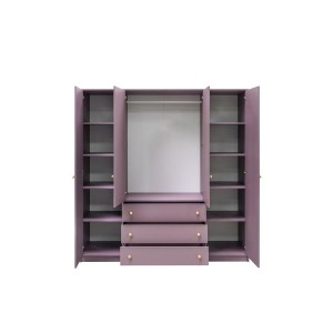 Kleiderschrank 4-türig mit Doppelspiegel Goldgriffe – Rainbow II 196 cm Hellblau 3/9