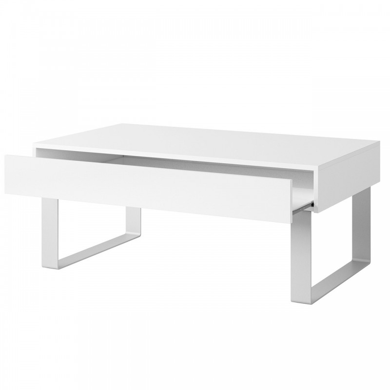 Couchtisch auf Metallbeinen mit einer Schublade - BIRD Weiß + Weiß Glänzend 2/9