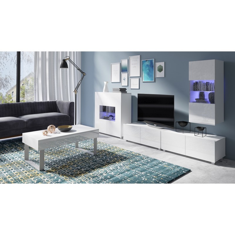 Couchtisch auf Metallbeinen mit einer Schublade - BIRD Weiß + Weiß Glänzend 3/9