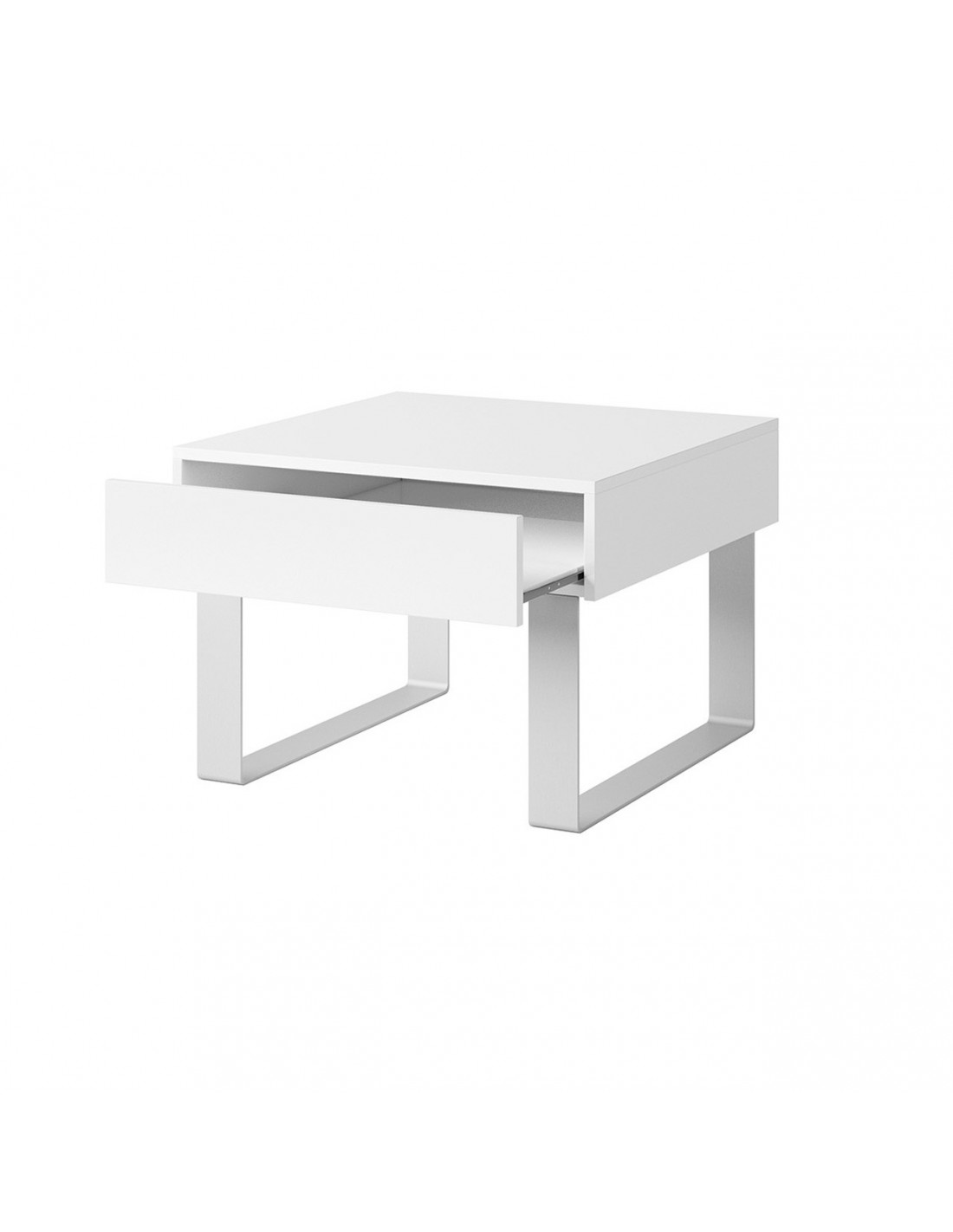 kleiner couchtisch mit metallbeinen mit schublade - bird weiß + weiß  glänzend