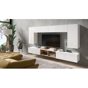 TV-Schrank TV-Tisch stehend oder hängend - BIRD 100 Weiß + Weiß Glänzend 2/9