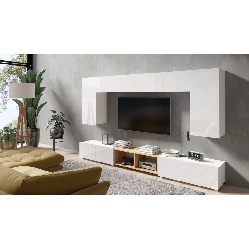 TV-Schrank TV-Tisch stehend oder hängend - BIRD 100 Weiß + Weiß Glänzend 3/9