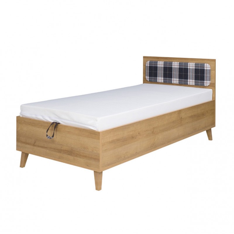 Bett mit bettkasten auf Holzbeinen mit Kopfteil – MEMORY 90 x 200 Goldene Eiche 1/9